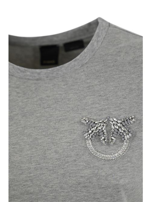 T-shirt con ricamo gioiello Nambrone in cotone grigio PINKO | 103320 A24EI42